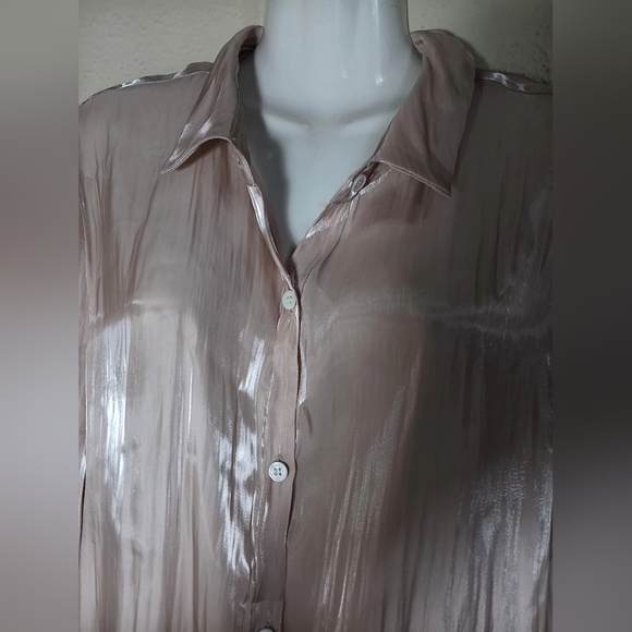 Two by Vince Camuto Shimmering Blush Button Down Shirt - Picture 5 of 7
